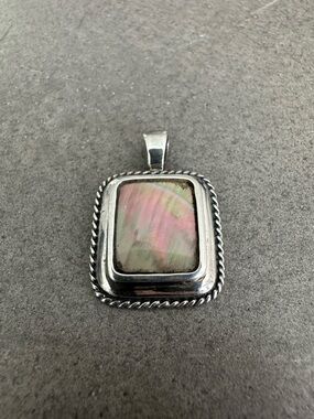 Sterling Silver Rectangular Abalone Pendant in Iridescent Pink-Green